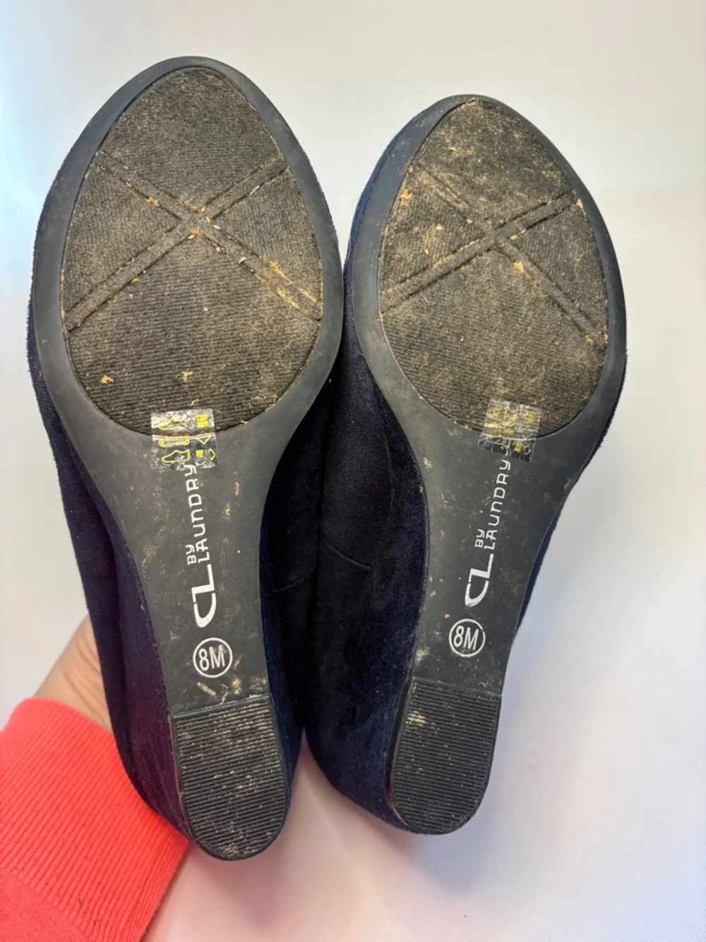 CL by Laundry Navy Blue Suede Wedge Pumps Size 8